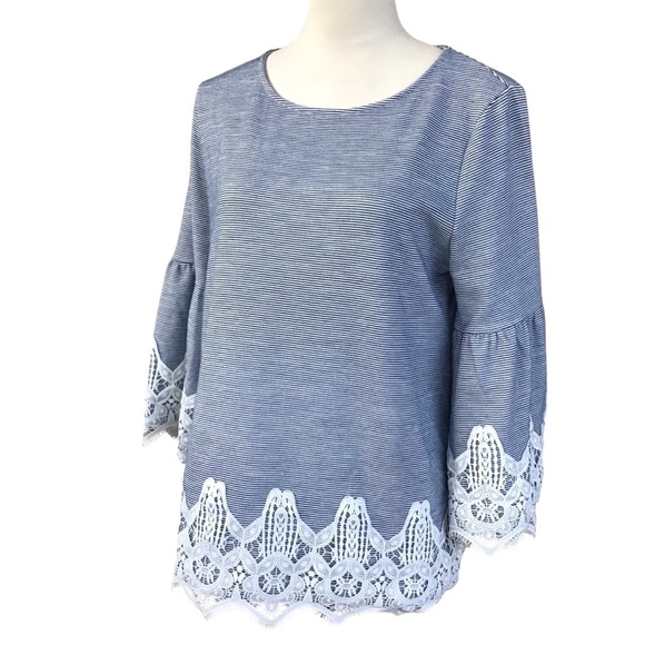 Chico’s French Striped Lace-Detail Top - Picture 6 of 10